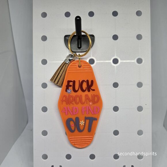 Sassy Double Sided Motel Keychain Keys To.../ FAFO Orange - Picture 2 of 3